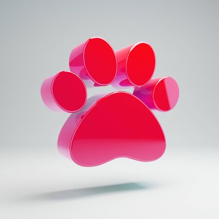 Volumetric glossy hot pink Paw icon isolated on white background. 3D rendered digital symbol. Modern icon for website, internet marketing, presentation, logo design template element.の写真素材
