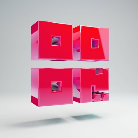 Volumetric glossy hot pink QR-code icon isolated on white background. 3D rendered digital symbol....