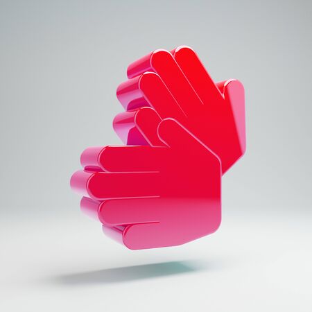 Volumetric glossy hot pink Sign Language icon isolated on white background. 3D rendered digital symbol. Modern icon for website, internet marketing, presentation, logo design template element.の写真素材