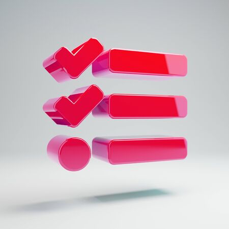 Volumetric glossy hot pink tasks icon isolated on white background. 3D rendered digital symbol. Modern icon for website, internet marketing, presentation, logo design template element.の写真素材