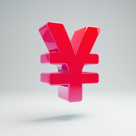 Volumetric glossy hot pink yen icon isolated on white background. 3D rendered digital symbol. Modern icon for website, internet marketing, presentation, logo design template element.の写真素材