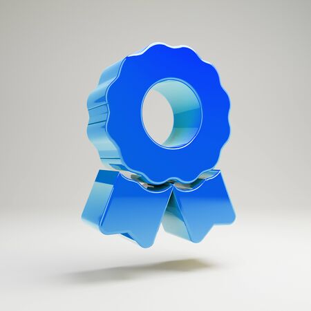 Volumetric glossy blue Award icon isolated on white background. 3D rendered digital symbol. Modern icon for website, internet marketing, presentation, logo design template element.の写真素材