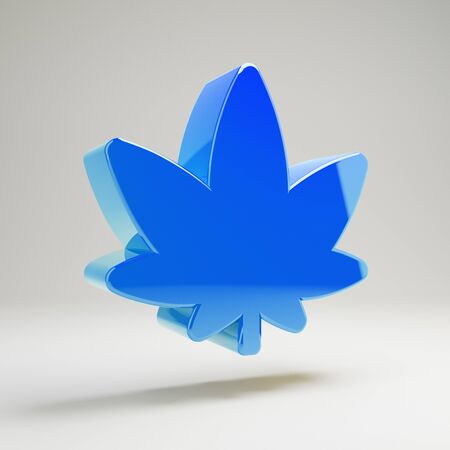 Volumetric glossy blue Cannabis icon isolated on white background. 3D rendered digital symbol. Modern icon for website, internet marketing, presentation, logo design template element.の写真素材