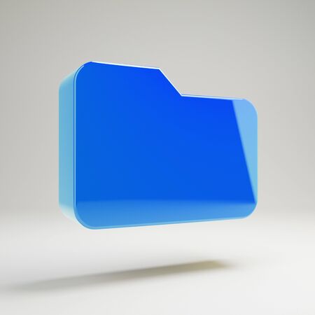Volumetric glossy blue Folder icon isolated on white background. 3D rendered digital symbol. Modern icon for website, internet marketing, presentation, logo design template element.の写真素材