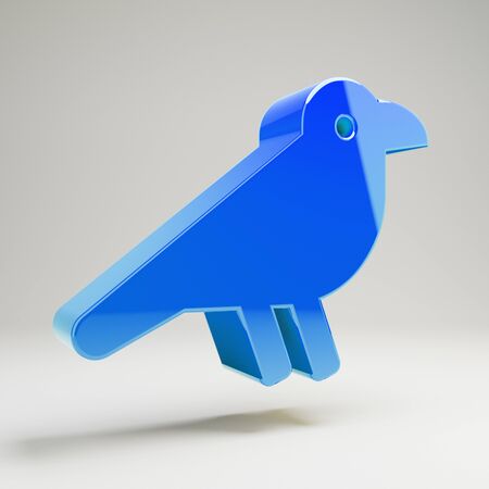 Volumetric glossy blue Crow icon isolated on white background. 3D rendered digital symbol. Modern icon for website, internet marketing, presentation, logo design template element.の写真素材