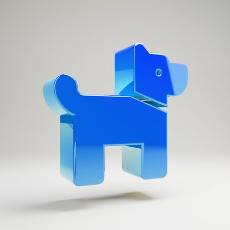 Volumetric glossy blue Dog icon isolated on white background. 3D rendered digital symbol. Modern icon for website, internet marketing, presentation, logo design template element.の写真素材