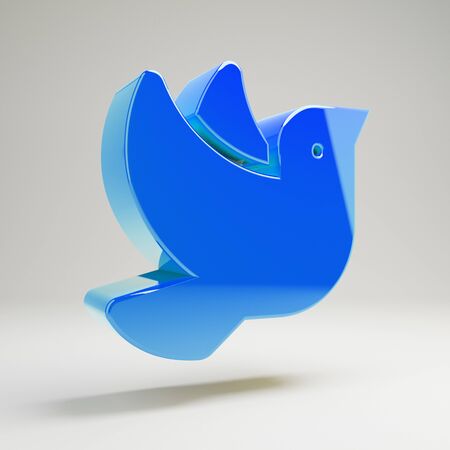 Volumetric glossy blue Dove icon isolated on white background. 3D rendered digital symbol. Modern icon for website, internet marketing, presentation, logo design template element.の写真素材