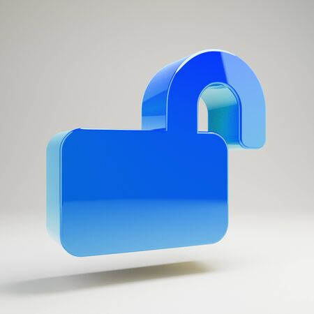 Volumetric glossy blue Lock Open icon isolated on white background. 3D rendered digital symbol.の写真素材