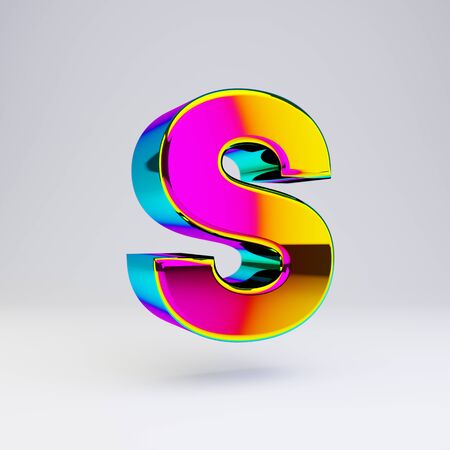 Holographic letter S uppercase isolated on white. 3D rendered multi chrome glossy alphabet type for poster, banner, advertisement, decoration.の写真素材