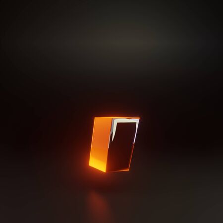 3d coma symbol. Glowing glossy metallic font with orange lights isolated on black background. 3D rendered shiny alphabet type for poster, banner, advertisement, decoration.の写真素材