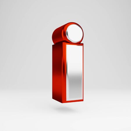 Metal letter I lowercase isolated on white. 3D rendered red and white metallic glossy alphabet type for banner, poster, decoration.の写真素材