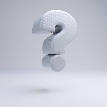 Carbon fiber question symbol isolated on white. 3D rendered white glossy carbon font for banner, advertisement, poster, decoration.の写真素材