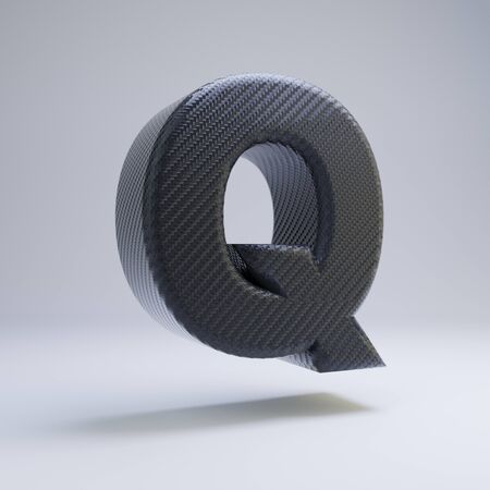 Carbon fiber letter Q uppercase isolated on white. 3D rendered black glossy carbon font for poster, banner, advertisement, decoration.の写真素材