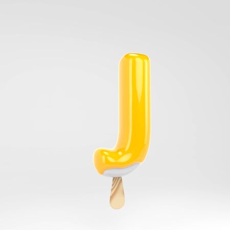 Yellow ice cream  letter J uppercase.  3d rendered dessert lettering isolated on white background. Can be used for summer design.の写真素材