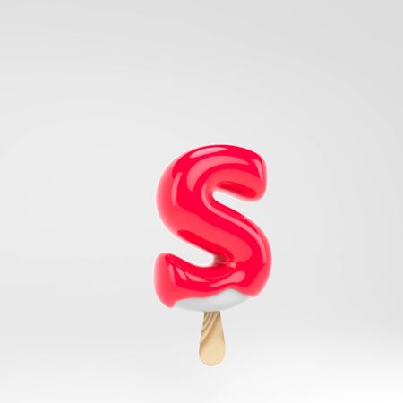 Ice cream letter S lowercase.Pink alphabet. 3d rendered dessert lettering isolated on white background.の写真素材