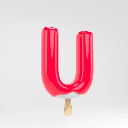 Ice cream letter U uppercase.Pink alphabet. 3d rendered dessert lettering isolated on white background.の写真素材