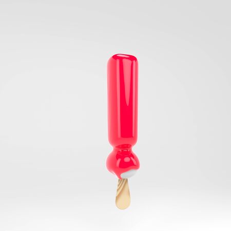 Ice cream exclamation point symbol. Pink symbol. 3d rendered dessert lettering isolated on white background. Can be used for summer design.の写真素材