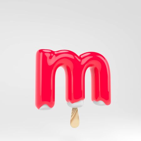 Ice cream letter M lowercase. Pink alphabet. 3d rendered dessert lettering isolated on white background. Can be used for summer design.の写真素材