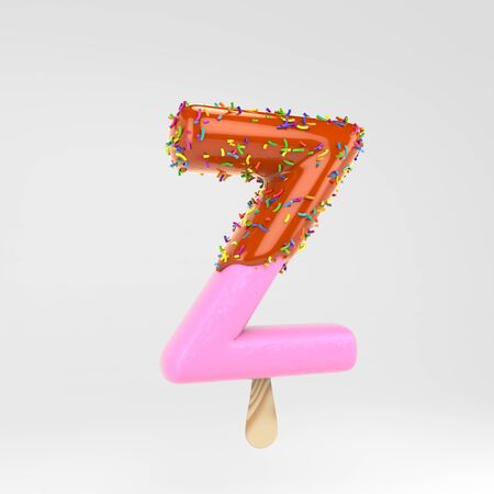 Ice cream letter Z uppercase. Pink fruit font with caramel and sprinkles. 3d rendered alphabet type isolated on white background. For banner, poster design template.の写真素材