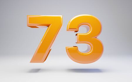 Number 73 isolated on white background. 3D rendered glossy orange number best for anniversary, birthday, celebration.の写真素材