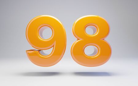 Number 98 isolated on white background. 3D rendered glossy orange number best for anniversary, birthday, celebration.の写真素材