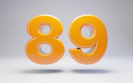 Number 89 isolated on white background. 3D rendered glossy orange number best for anniversary,...