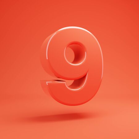 Living Coral number 9. 3D rendered glossy coral alphabet type for poster, banner, advertisement, decoration.の写真素材