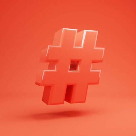 Living Coral hashtag symbol. 3D rendered glossy coral alphabet type for poster, banner, advertisement, decoration.の写真素材