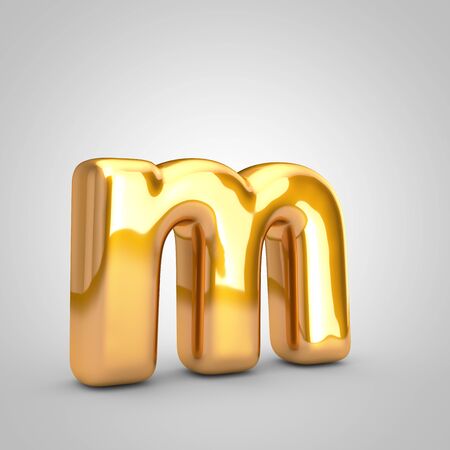 Golden metallic balloon letter M lowercase isolated on white background. 3D rendered illustration.の写真素材