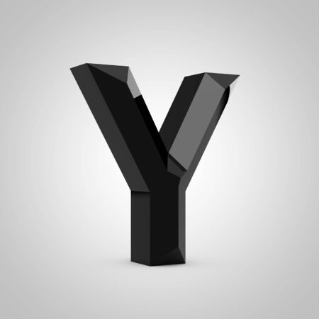 Black letter Y uppercase. Chiseled glossy font isolated on white. 3d rendered alphabet.の写真素材