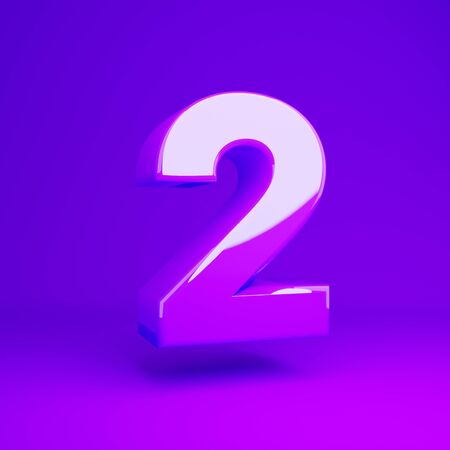 Glossy violet number 2 violet matte background. 3D rendered type.の写真素材