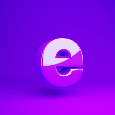 Glossy violet letter E lowercase violet matte background. 3D rendered type.の写真素材