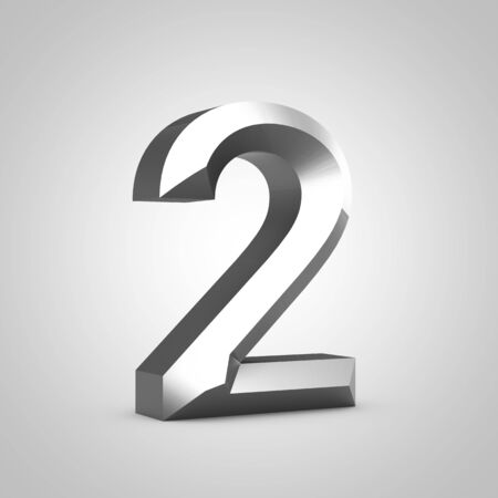 Metal number 2. Chiseled font isolated on white. 3d rendered alphabet.の写真素材