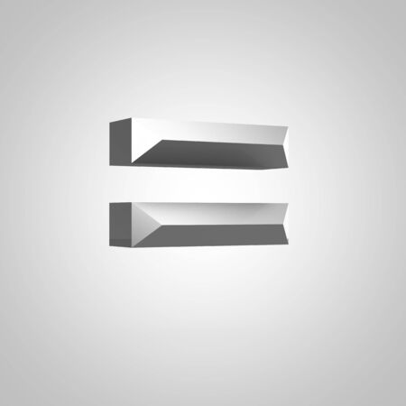 Metal equals symbol. Chiseled font isolated on white. 3d rendered alphabet.の写真素材