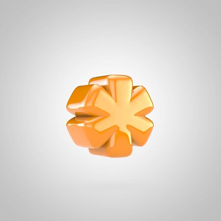 Orange 3d asterisk symbol isolated on white background. Shiny glossy font.の写真素材