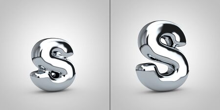 Chrome alphabet letter S isolated on white background. 3D rendered glossy metal font.の写真素材