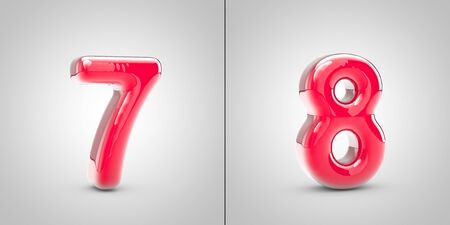 Nail Polish numbers 7 and 8 isolated on white background. 3d pink glossy alphabet font.の写真素材