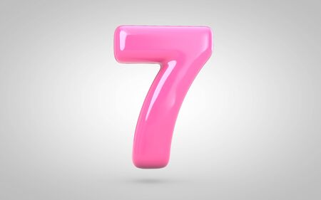 Bubble Gum number 7 isolated on white background. 3D rendered illustration. Best for anniversary, birthday party, new year celebration.の写真素材