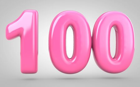 Bubble Gum number 100 isolated on white background. 3D rendered illustration. Best for anniversary, birthday party, new year celebration.の写真素材