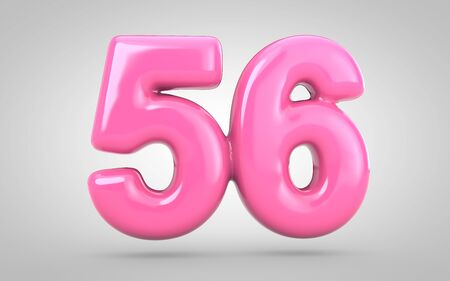 Bubble Gum number 56 isolated on white background. 3D rendered illustration. Best for anniversary, birthday party, new year celebration.の写真素材