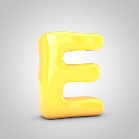Yellow Fruit Bubble Gum letter E uppercase isolated on white background. 3D rendered illustration. Best for anniversary, birthday party, new year celebration.の写真素材
