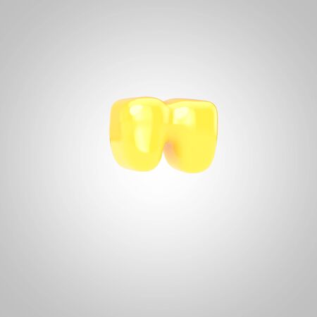 Yellow Fruit Bubble Gum quotes symbol isolated on white background. 3D rendered illustration. Best for anniversary, birthday party, new year celebration.の写真素材