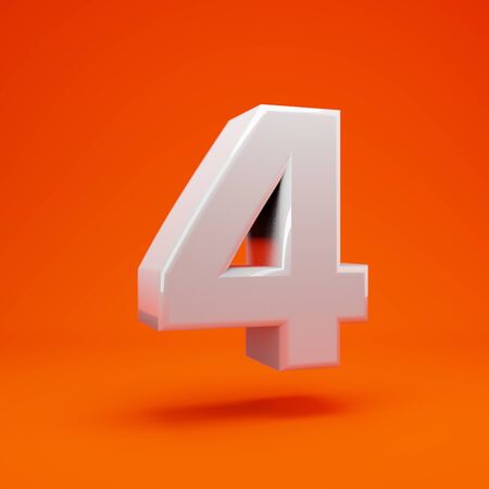 Whithe glossy 3d number 4 on hot orange background. Best for anniversary, birthday party, celebration.の写真素材