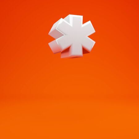 Whithe glossy 3d asterisk symbol on hot orange background. Best for anniversary, birthday party, celebration.の写真素材
