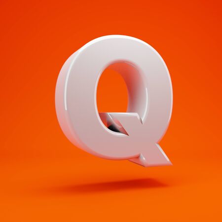Whithe glossy 3d letter Q uppercase on hot orange background. Best for anniversary, birthday party, celebration.の写真素材