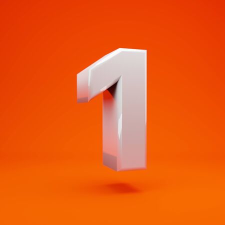 Whithe glossy 3d number 1 on hot orange background. Best for anniversary, birthday party,...