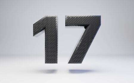Black carbon fiber number 17 isolated on white. 3D rendered black glossy carbon font for poster, banner, advertisement, decoration.の写真素材
