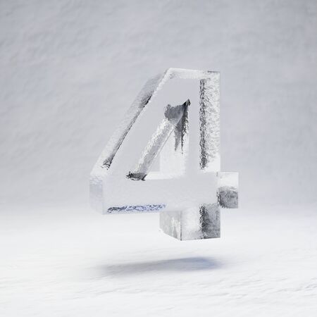 Ice number 4. 3D rendered alphabet on white snow background. Best for winter sports banners,...
