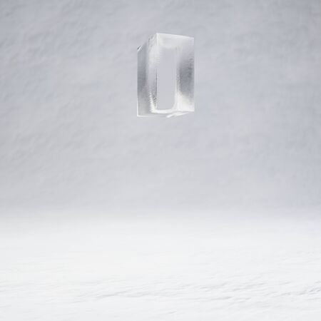 Ice quotes symbol. 3D rendered character on white snow background. Best for winter sports banners, cocktail bars, ice exhibition advertising.の写真素材