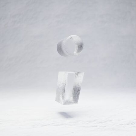 Ice semicolon symbol. 3D rendered character on white snow background. Best for winter sports banners, cocktail bars, ice exhibition advertising.の写真素材